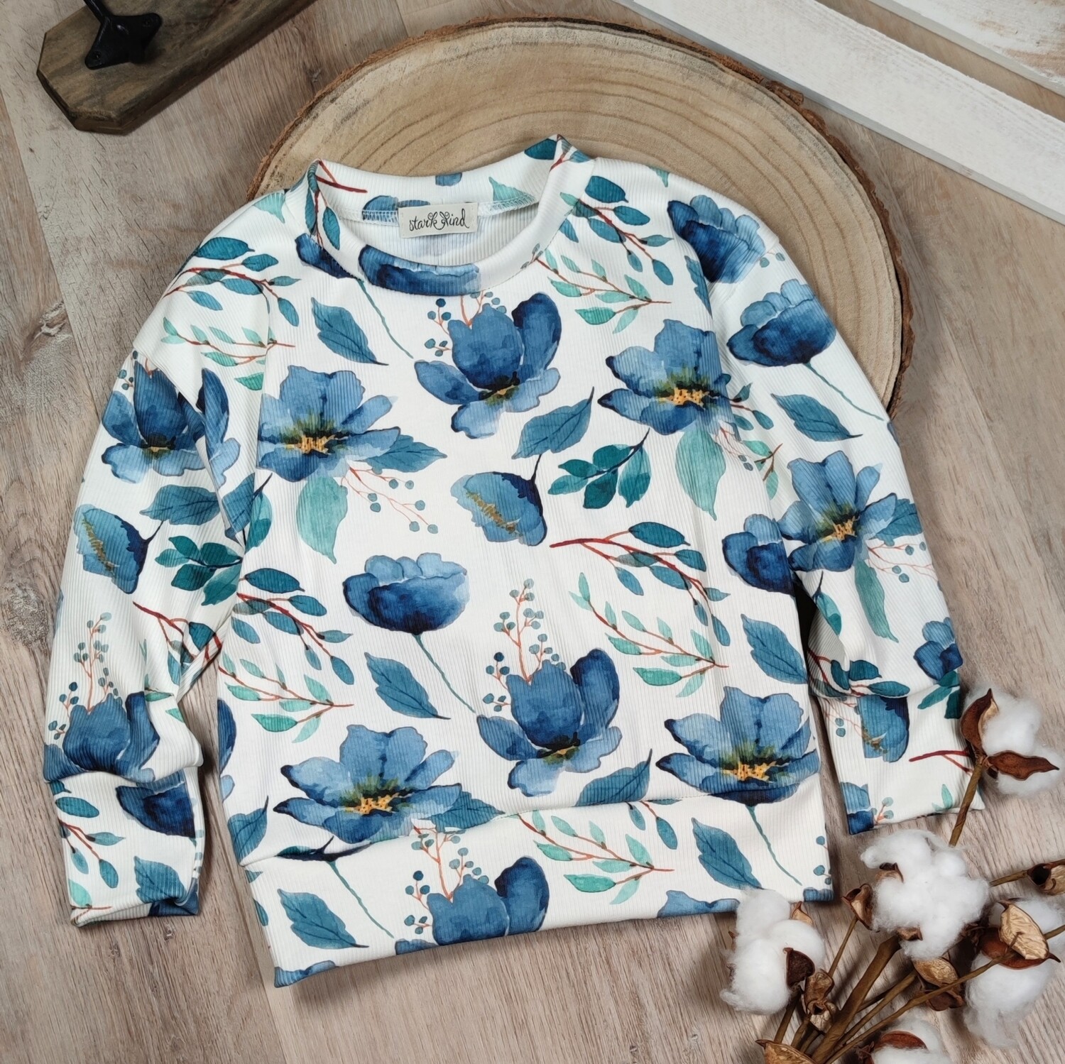 Pullover Rib Jersey - Blue Flowers 