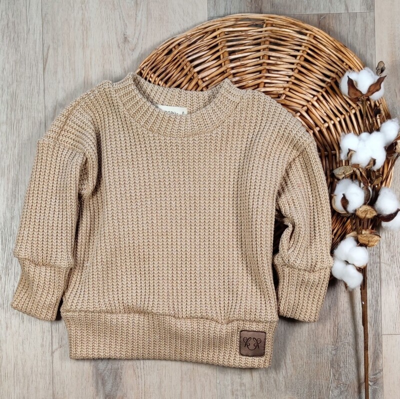 Oversized Grobstrick Pullover - Mom Pulli - warmes Beige