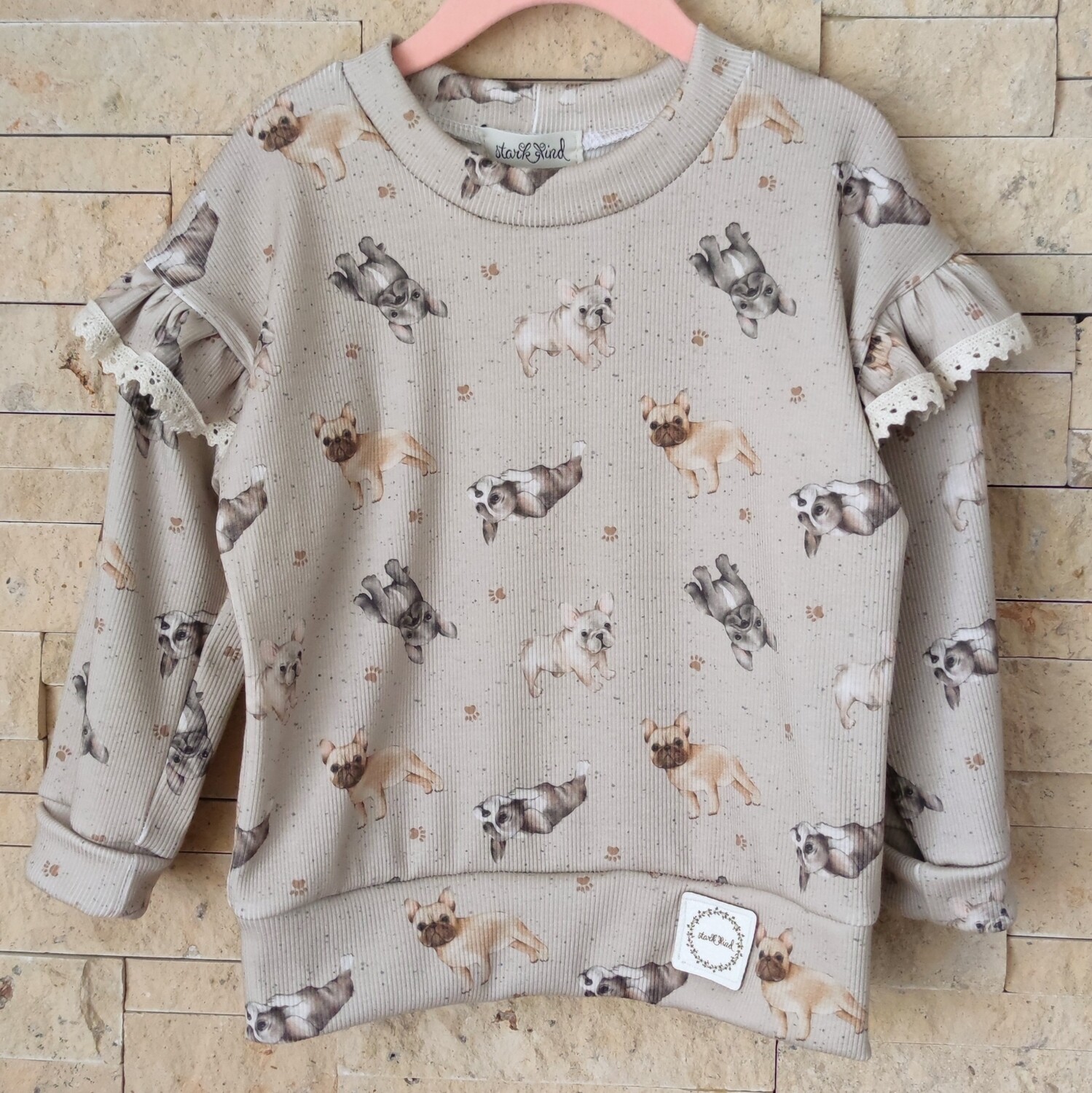 Rib Jersey Pullover mit Volant - French Bulldog Light Taupe