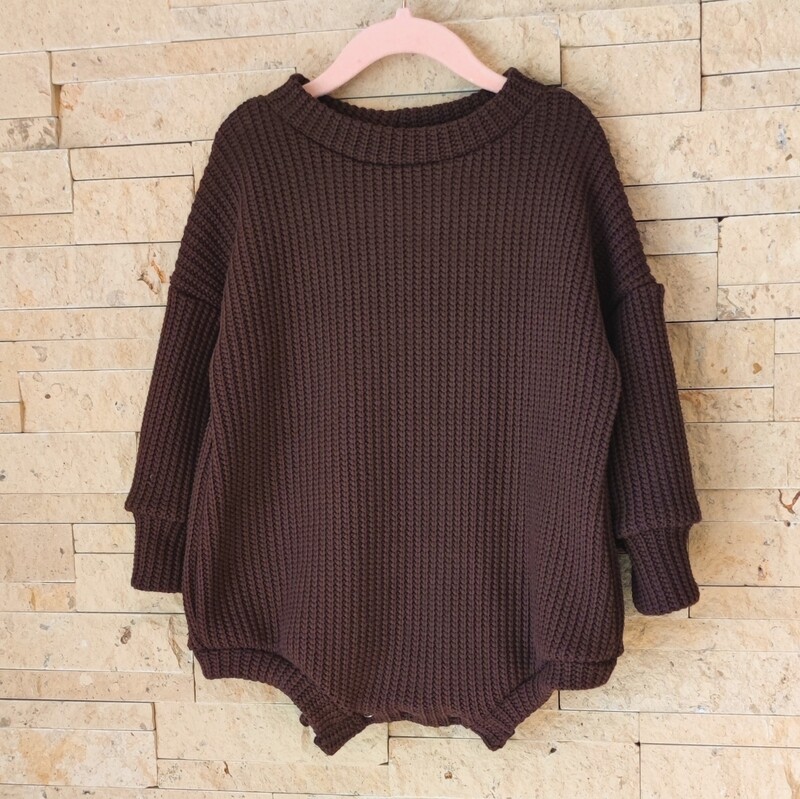 Oversized Langarm Romper - Grobstrick Dunkelbraun