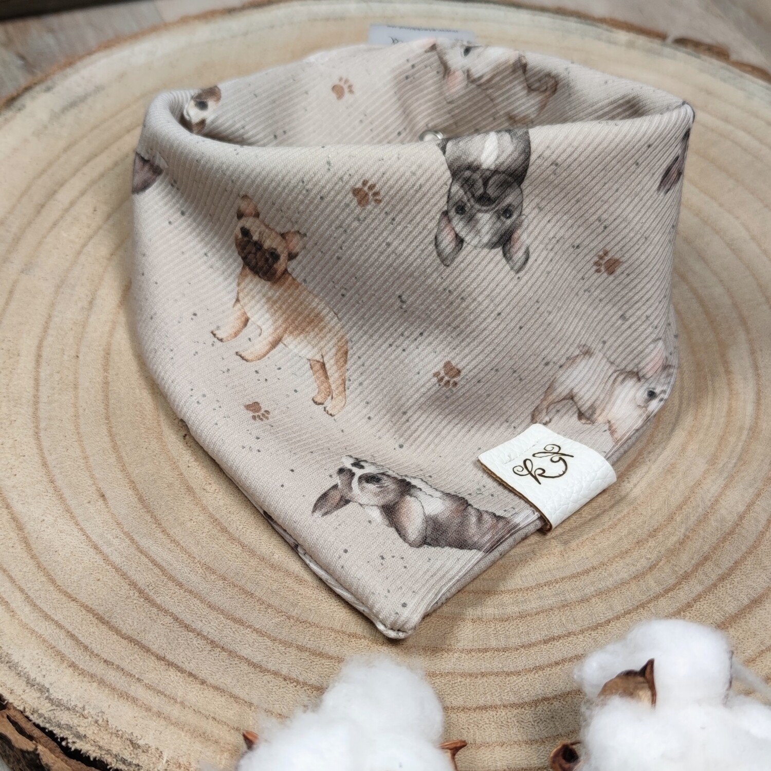 Halstuch mit Druckknöpfen - Rib Jersey - French Bulldog Light Taupe 