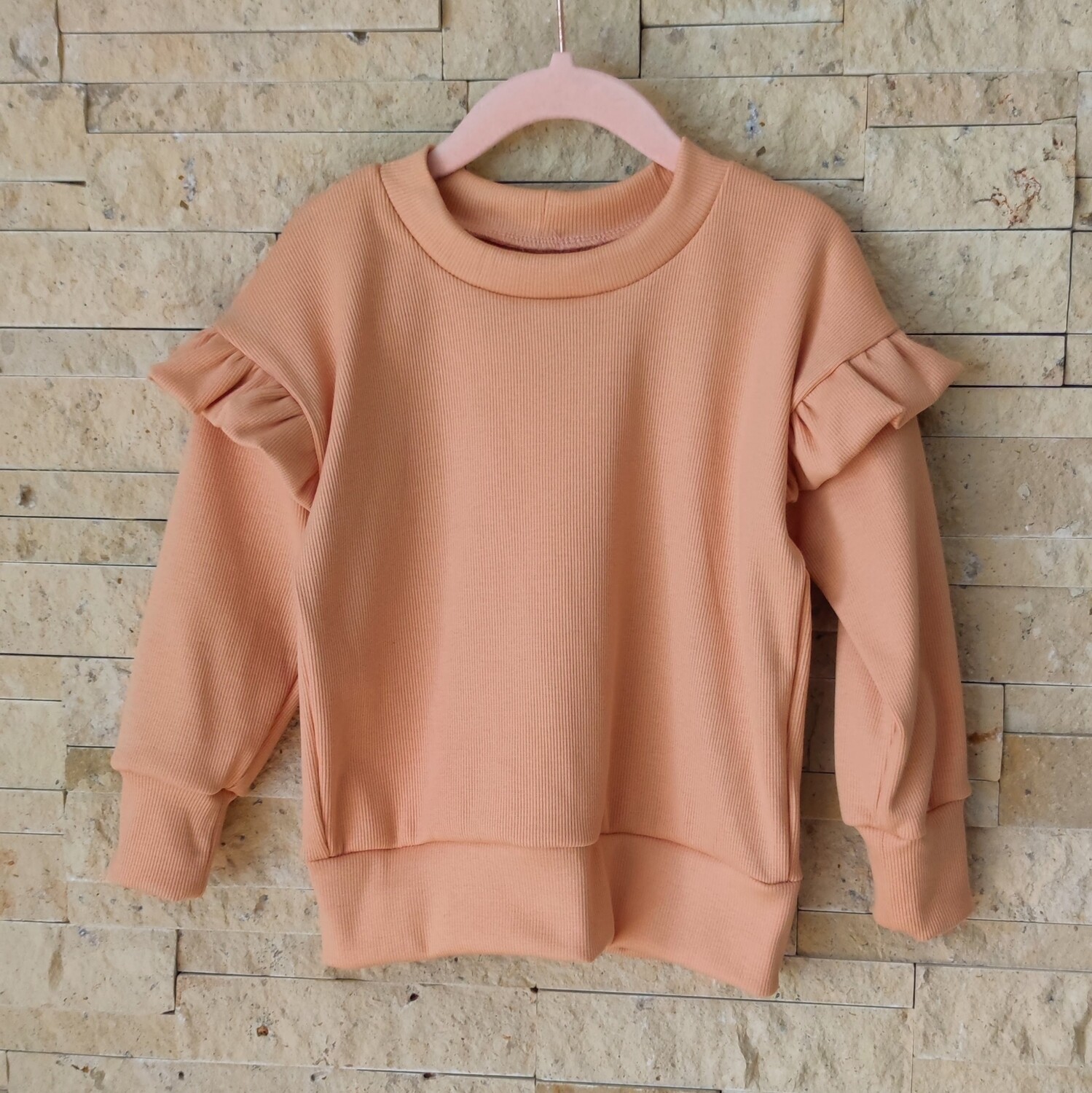 Pullover mit Volant  - Rib Jersey Pfirsich 