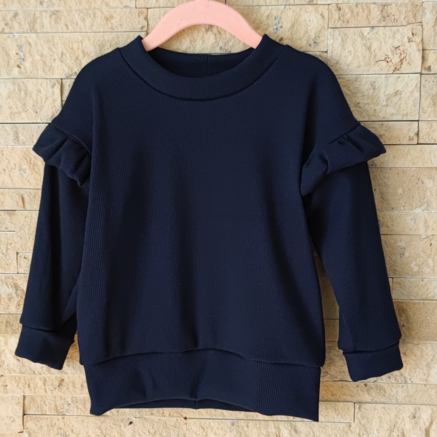 Pullover mit Volant  - Rib Jersey Dunkelblau 