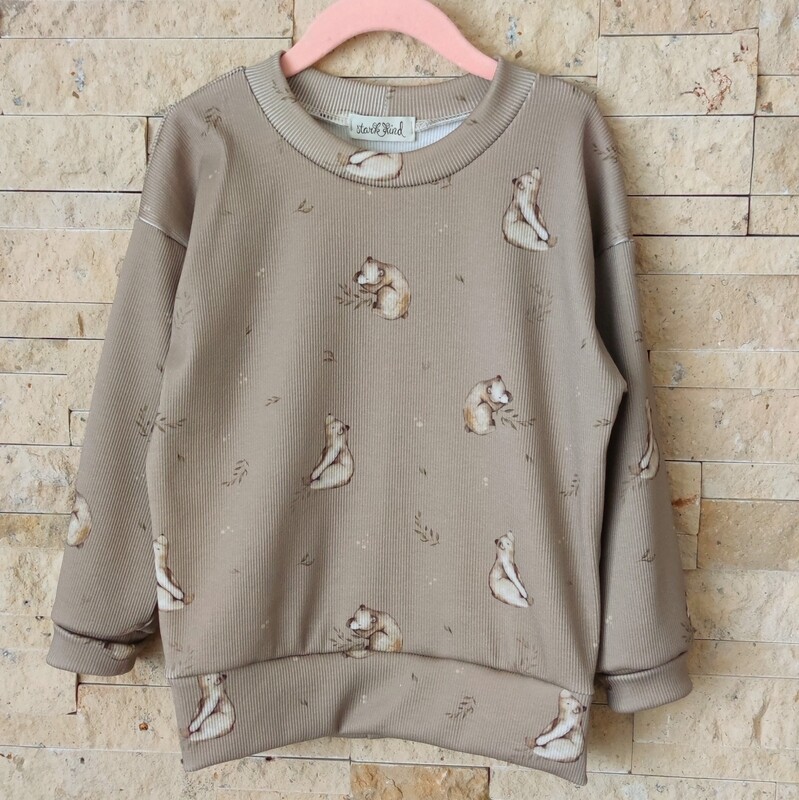 Rib Jersey Pullover - kleiner Braunbär Taupe