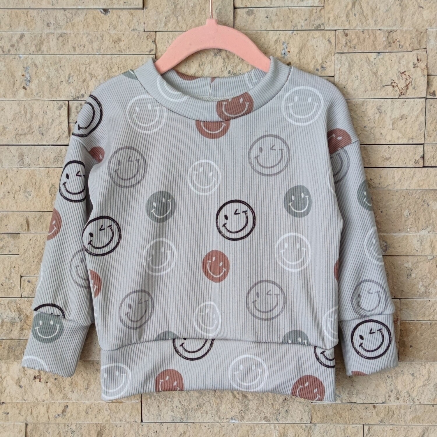 Rib Jersey Pullover - Smiley grau 