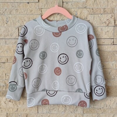 (Sofortkauf) Rib Pullover - Smiley Grau - Gr. 74/80 (Sofortkauf) Rib Pullover - Smiley Grau - Gr. 74/80