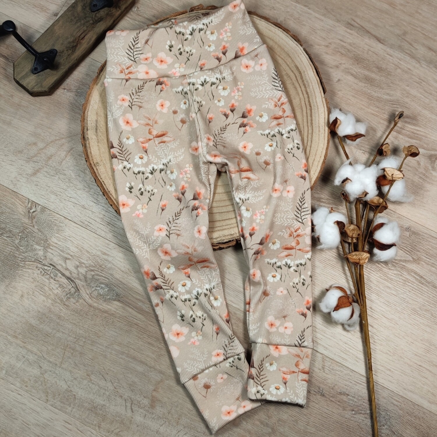 Leggings - Rib Jersey Blumenwiese Taupe 