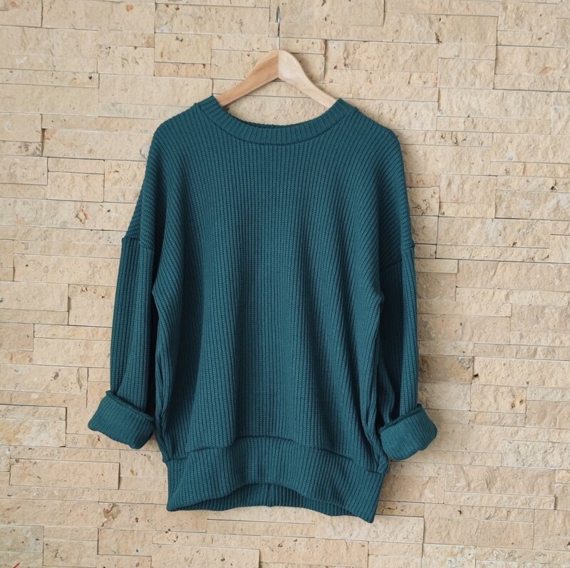 Oversized Grobstrick Pullover - Mom Pulli - Piniengrün 