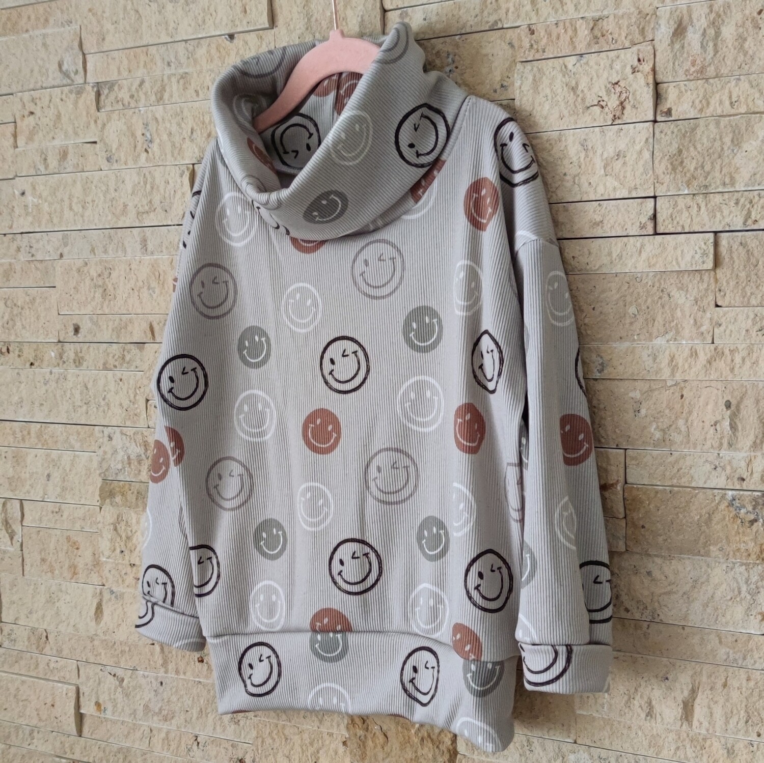 Oversized Rollkragen Pullover - Rib Smiley Grau 