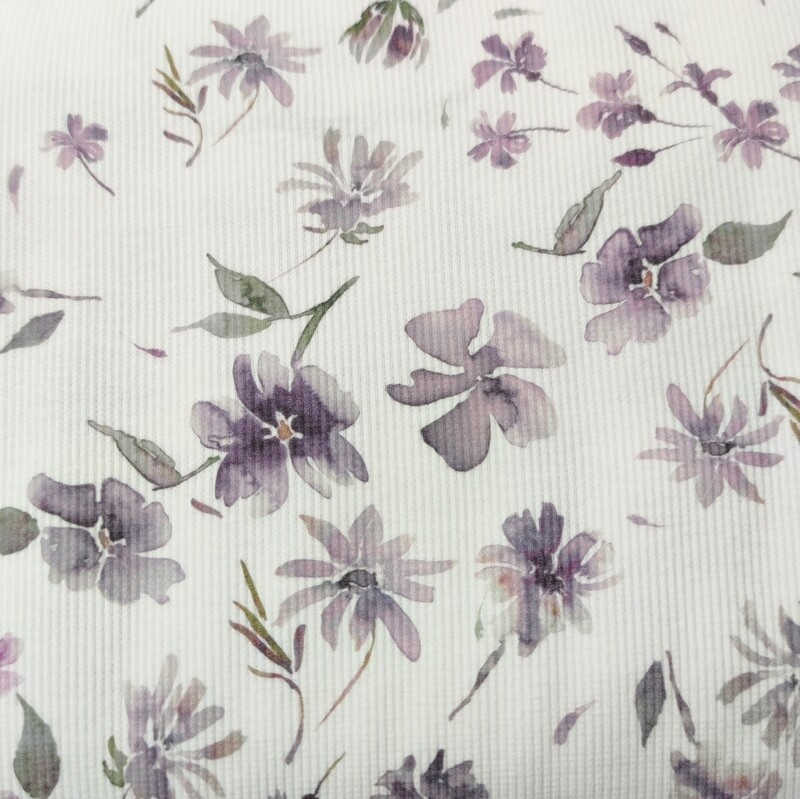 Oversized Rollkragen Pullover - Rib Aquarell Flowers Mauve 