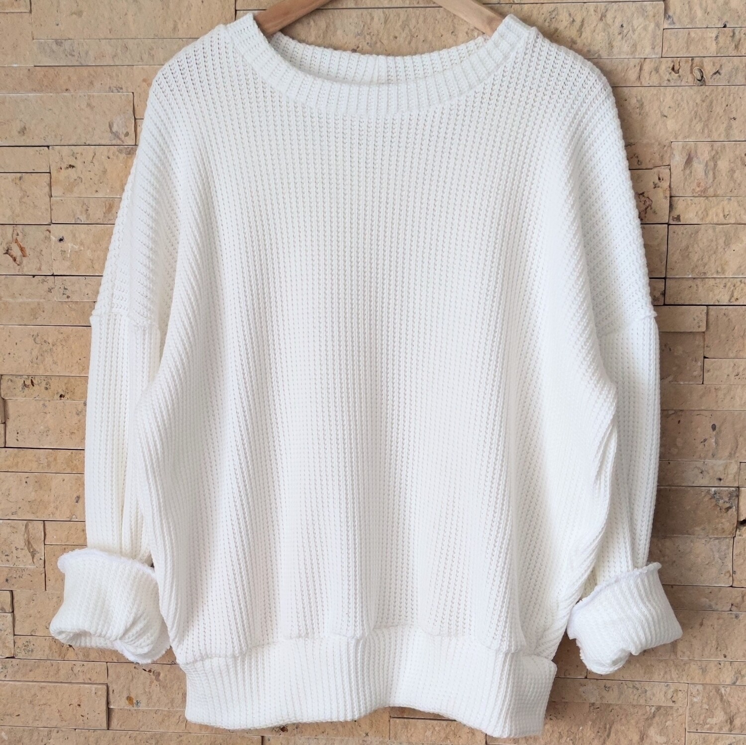 Oversized Grobstrick Pullover - Mom Pulli - Off-white 