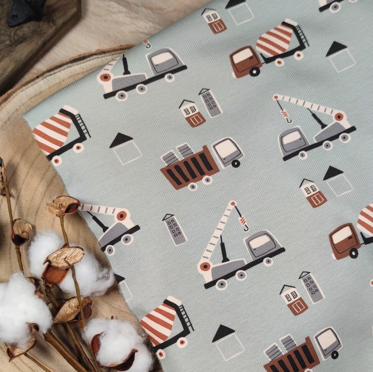 Oversized Langarm Romper - Rib Baustellenfahrzeuge 