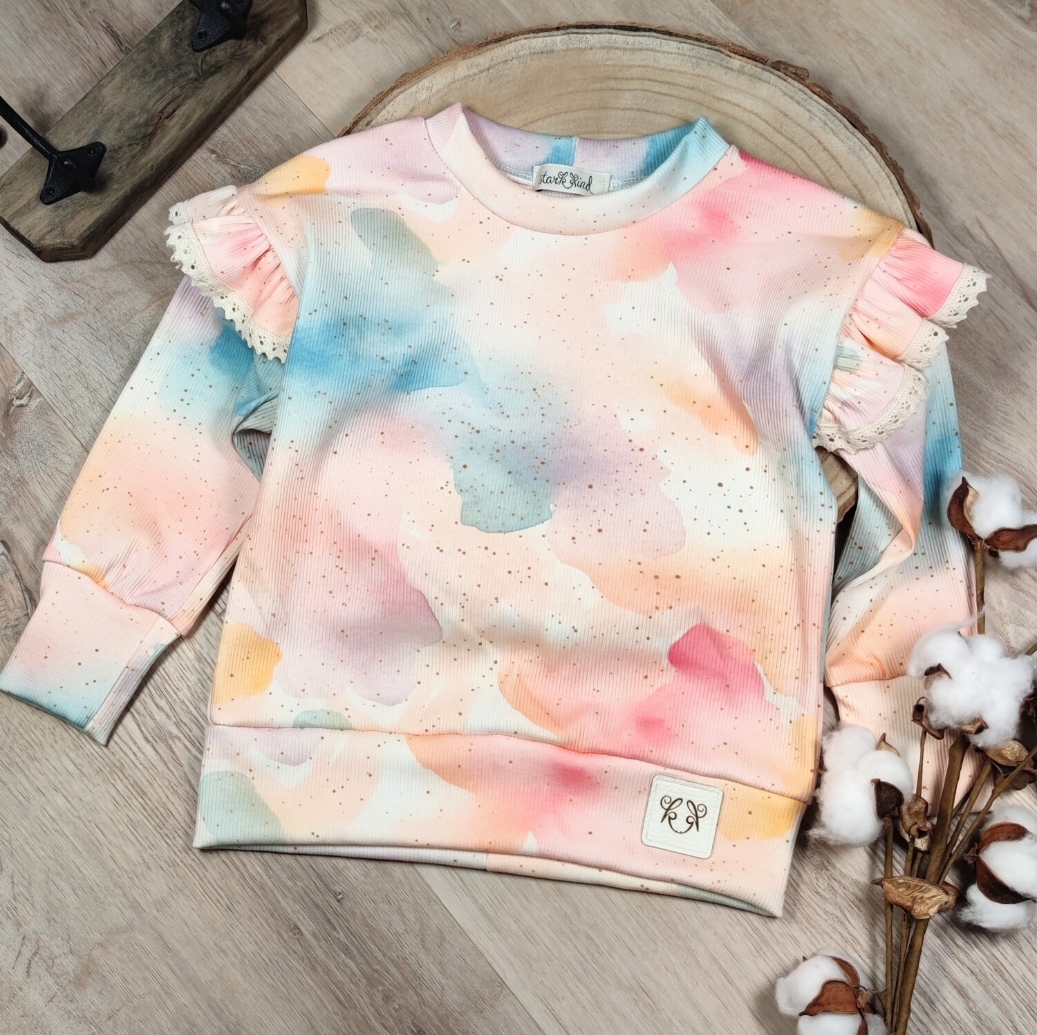 Pullover mit Volant  - Rib Jersey Splashes Multi-Color