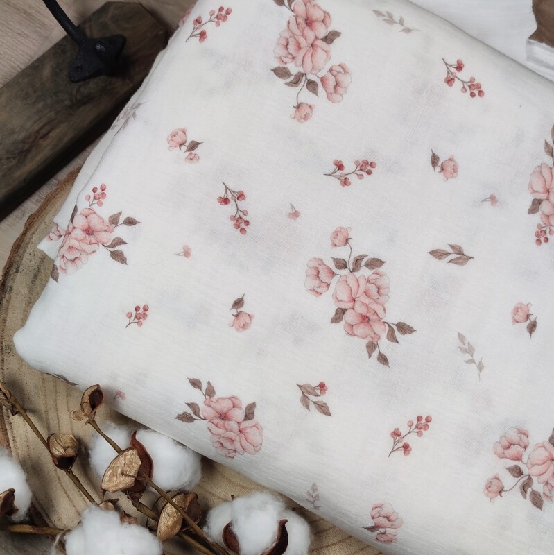 Musselin Longsleeve - rosa Blumen 