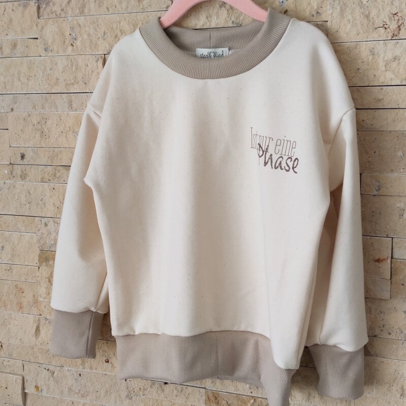 (Sofortkauf) Pullover - French Terry Natur Beige mit Bügelbild - Gr. 98/104