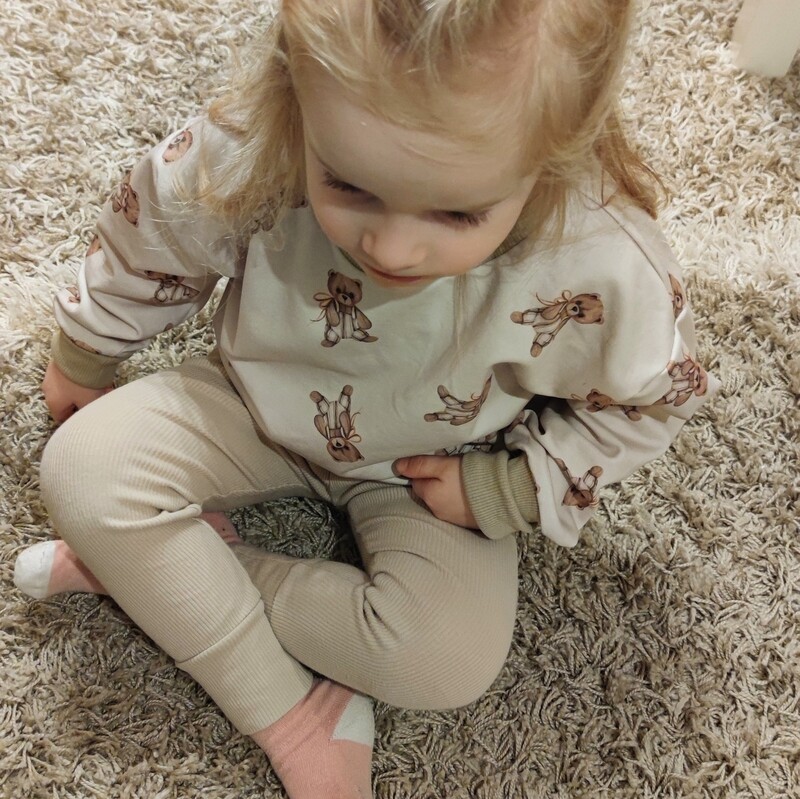 Set: French Terry Pullover Vintage Teddy & Rib Hose Hellbeige
