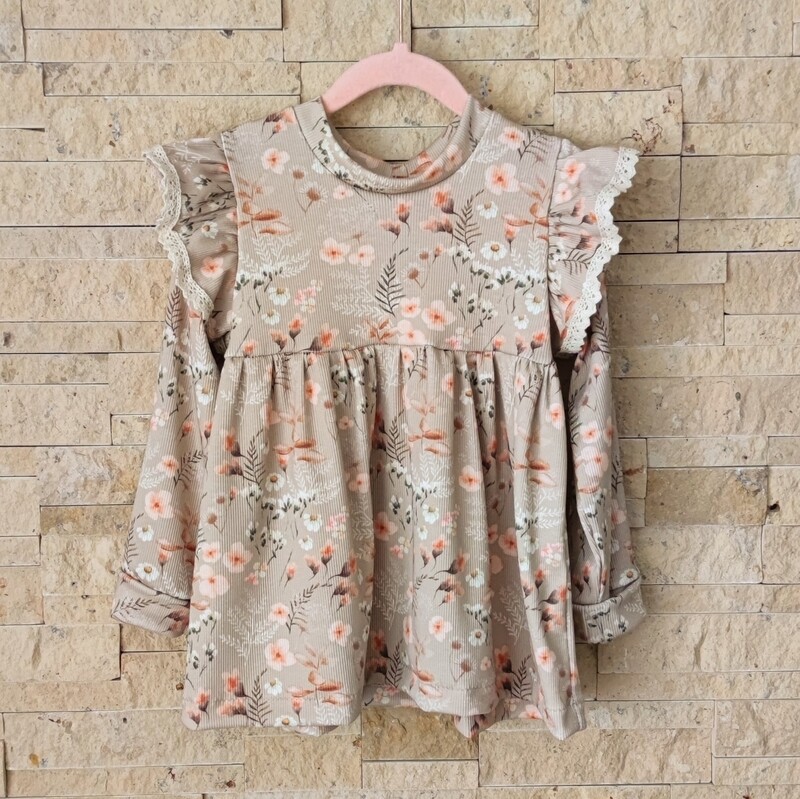 Tunika langärmelig - Rib Jersey Blumenwiese Taupe