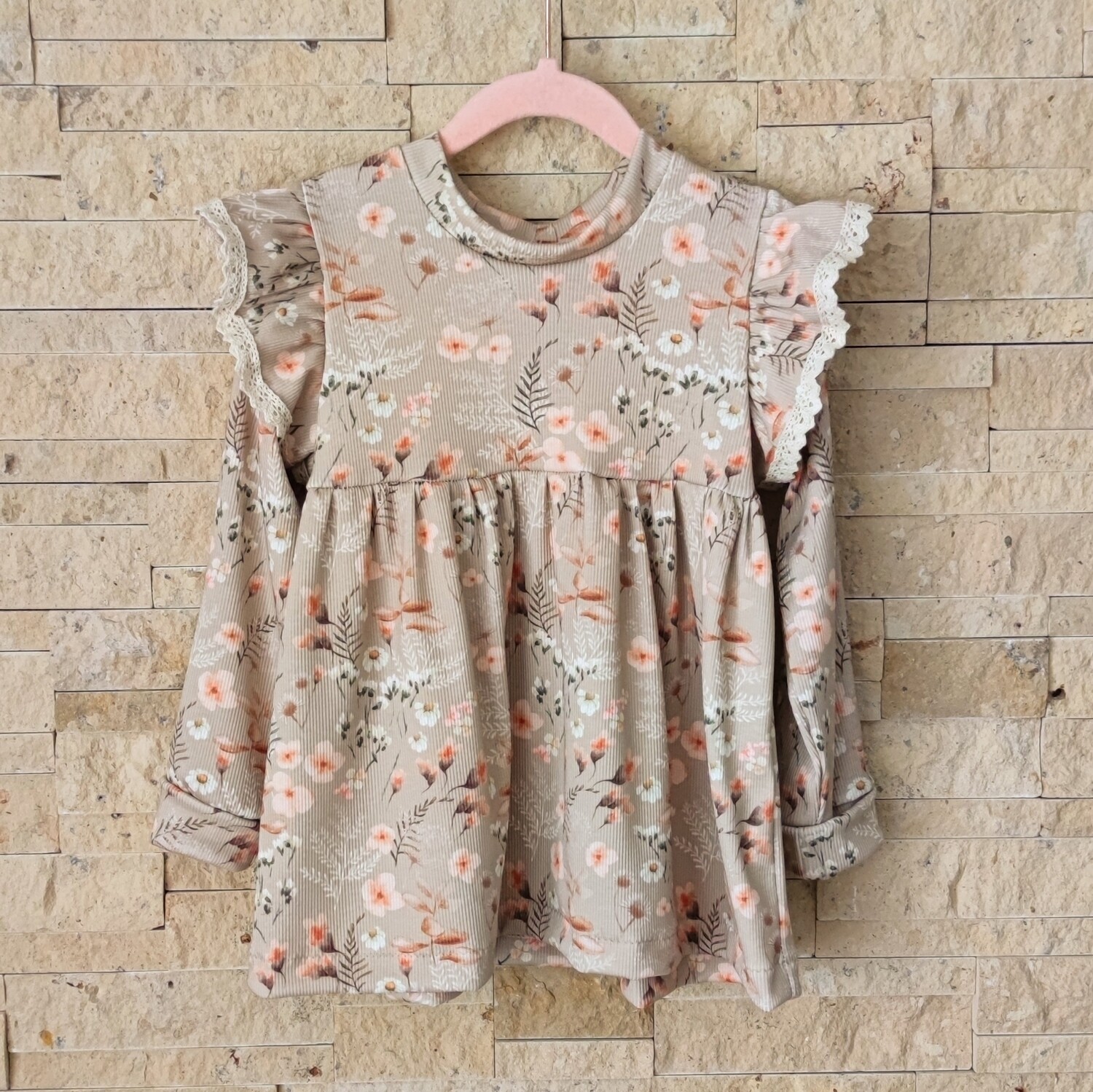 Tunika langärmelig - Rib Jersey Blumenwiese Taupe