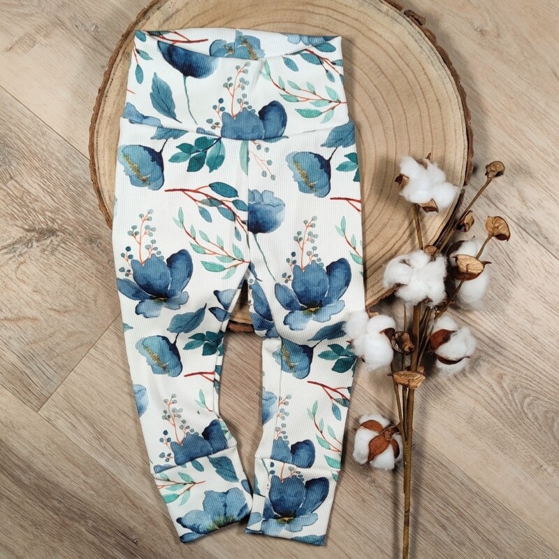 (Sofortkauf) Leggings - Rib Blue Flowers auf Ecru - Gr. 74/80