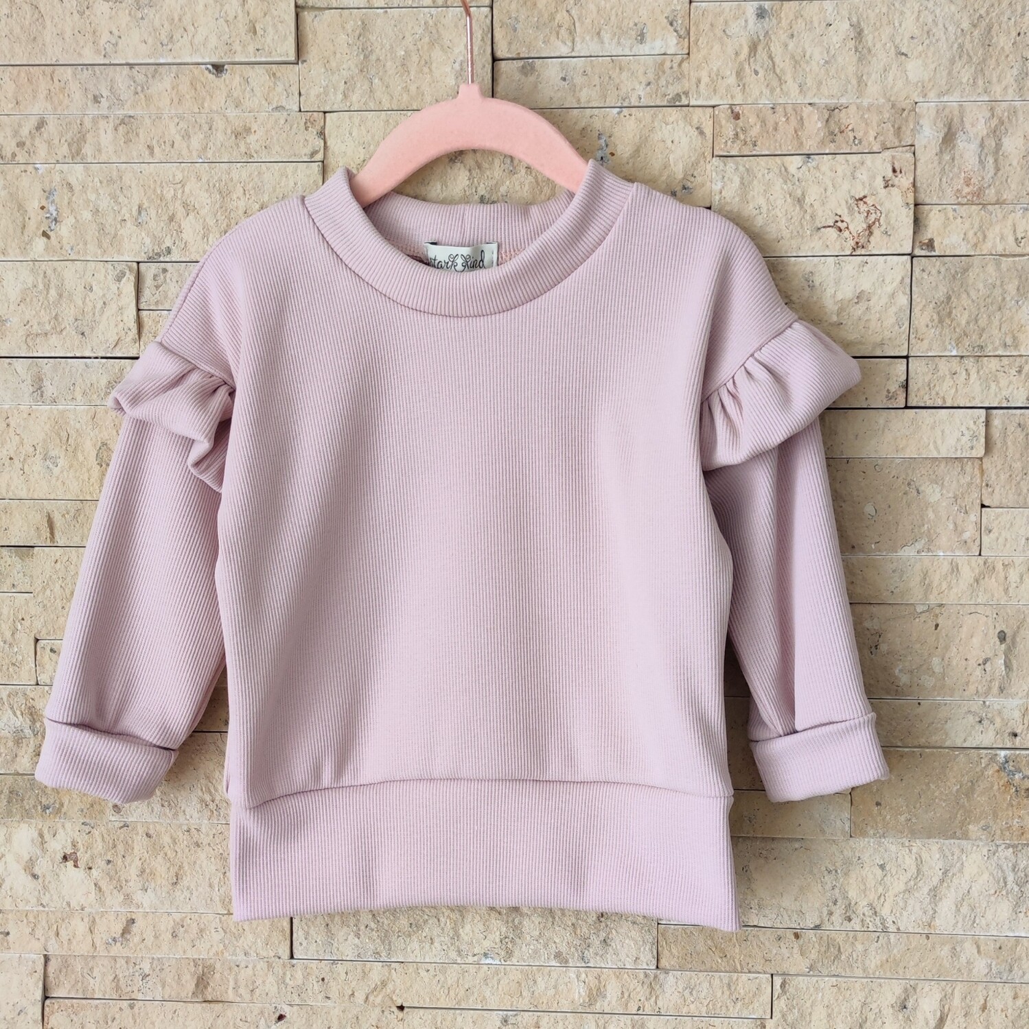Rib Jersey Pullover mit Volant - helles Flieder 