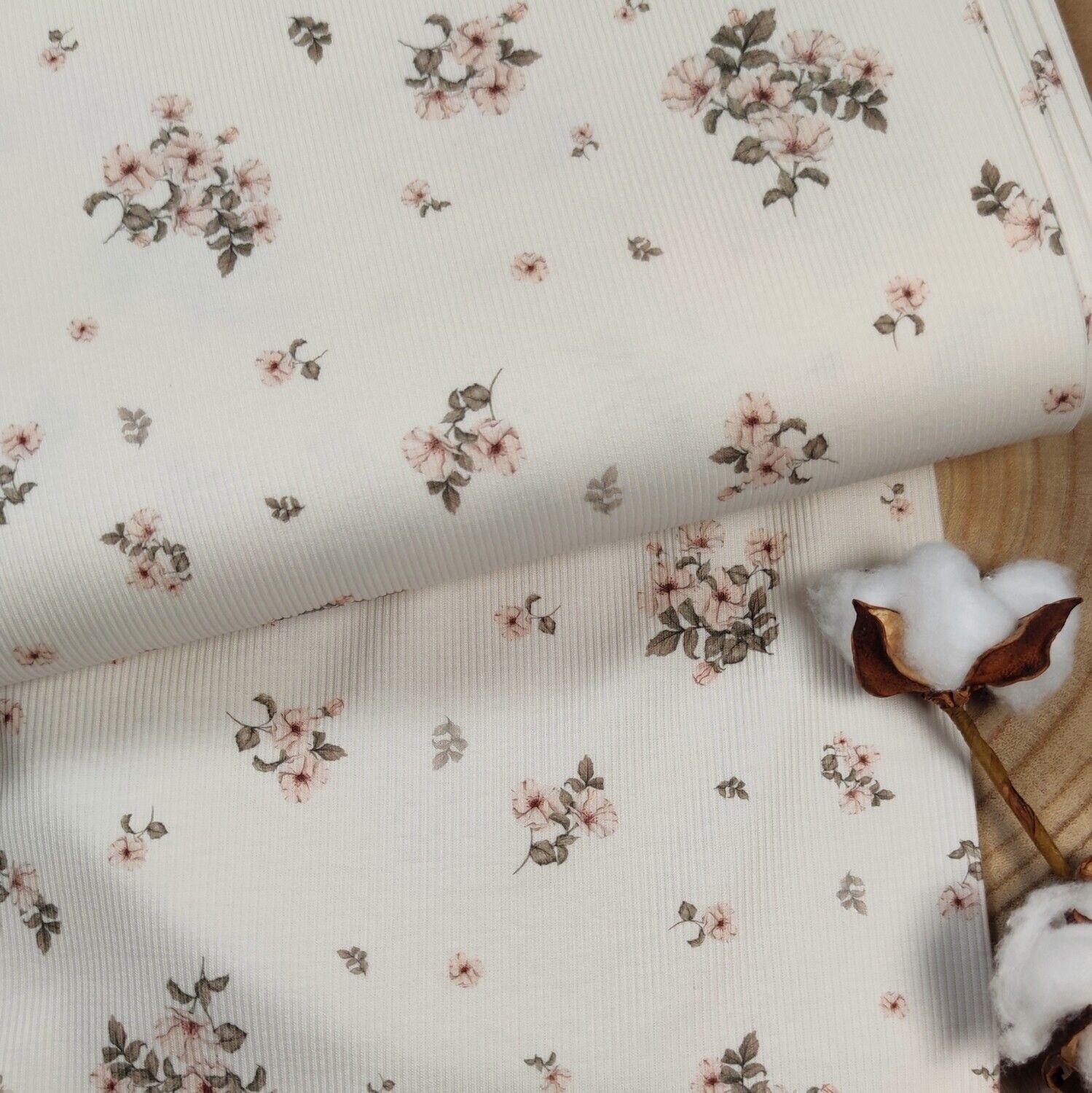 Stirnband Rib Jersey - Boho Flowers Creme