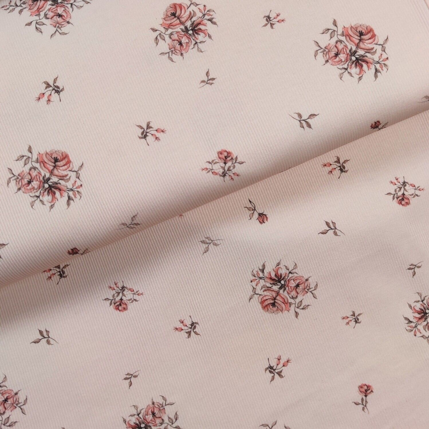 (Stoff) Rib Jersey - Rib Jersey Boho Roses Rosé