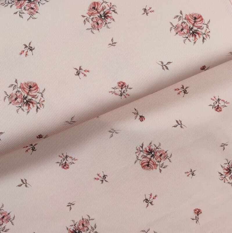 (Stoff) Rib Jersey - Rib Jersey Boho Roses Rosé