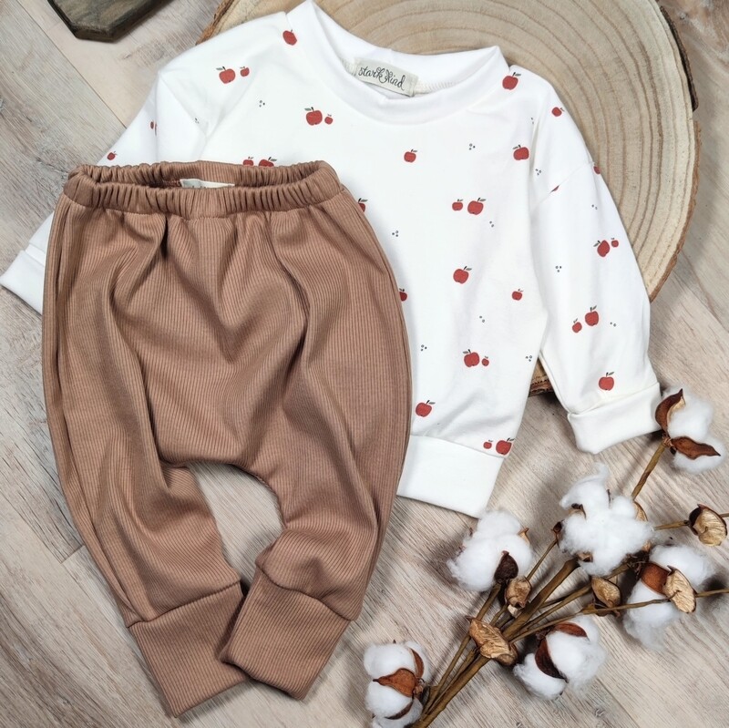 Set: Jersey Pullover kleiner Apfel & Hose Rib Kakao