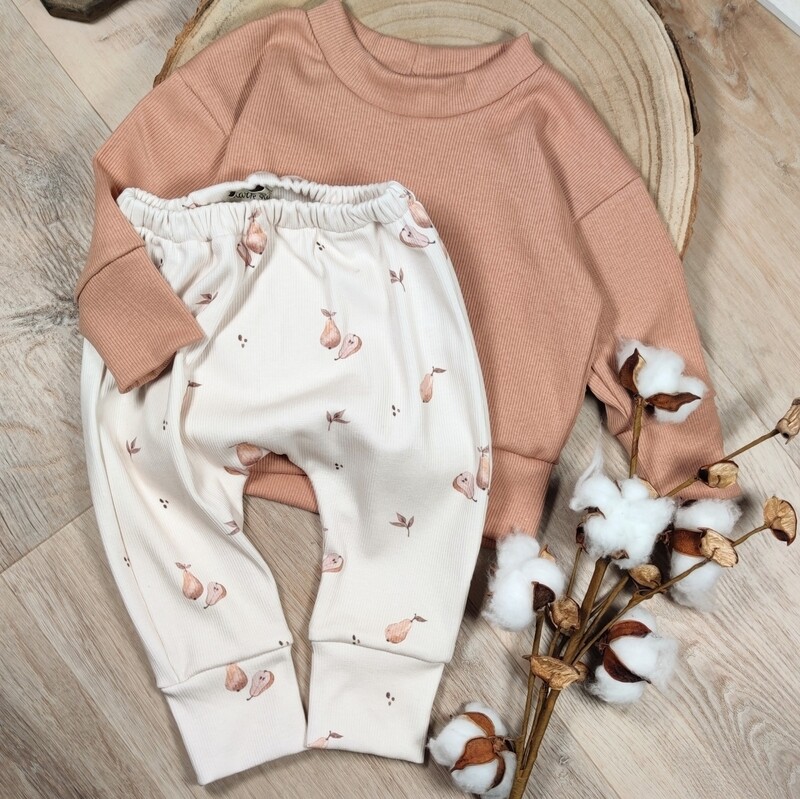 Set: Rib Jersey Pulli Camel & Hose Rib Birnen Beige 