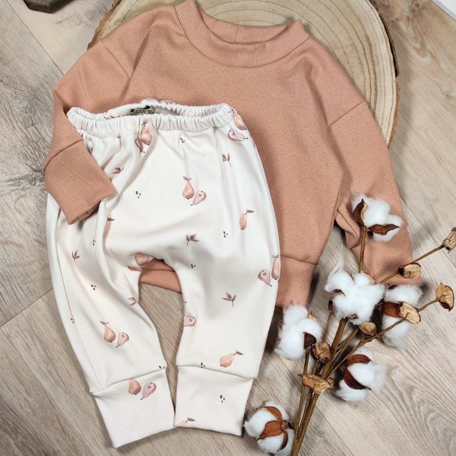 Set: Rib Jersey Pulli Camel & Hose Rib Birnen Beige 