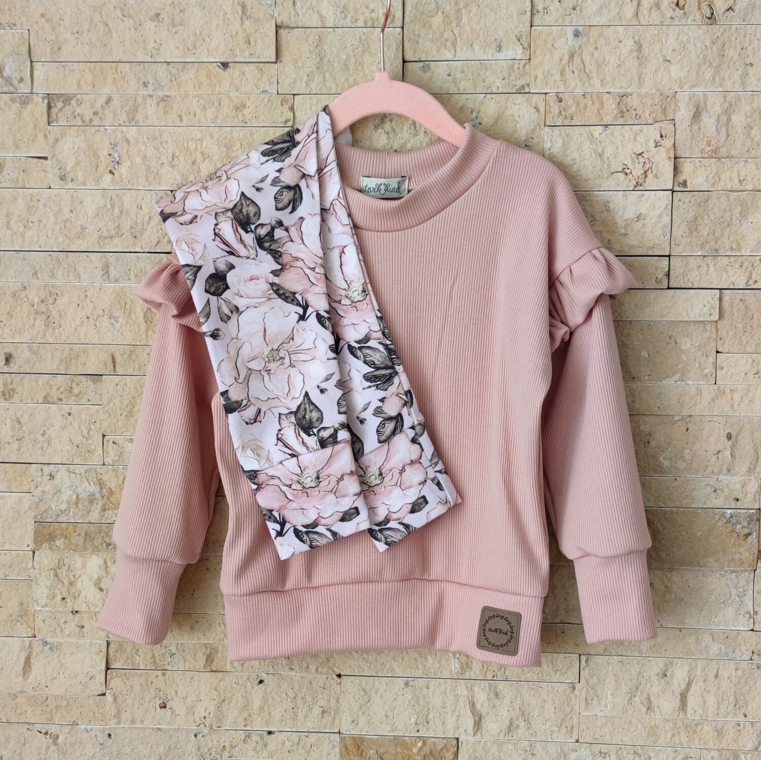 Set: Rib Jersey Pullover nude Rosa & Hose Rosen Rosé