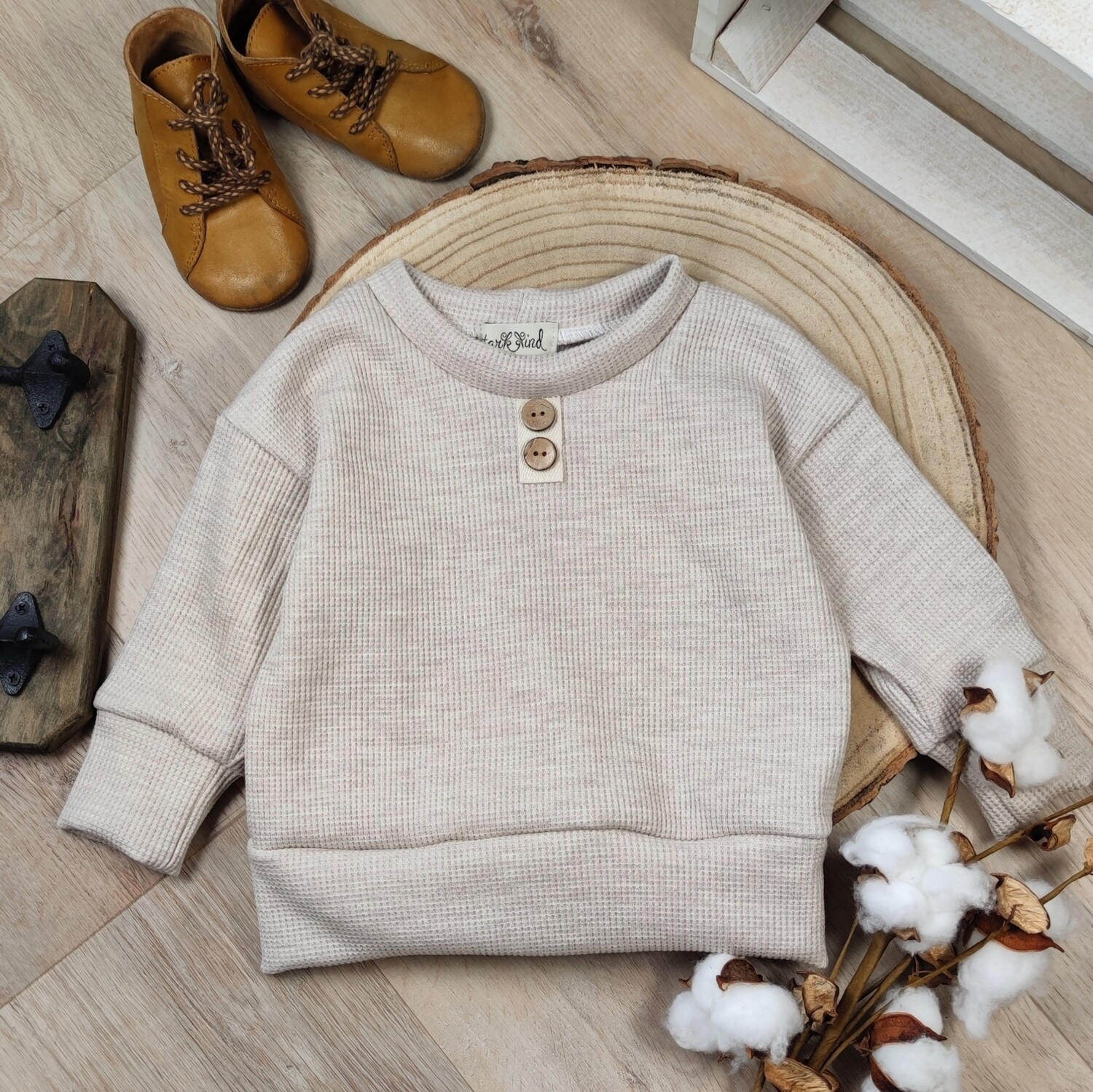 Waffeljersey Pullover - beige meliert 