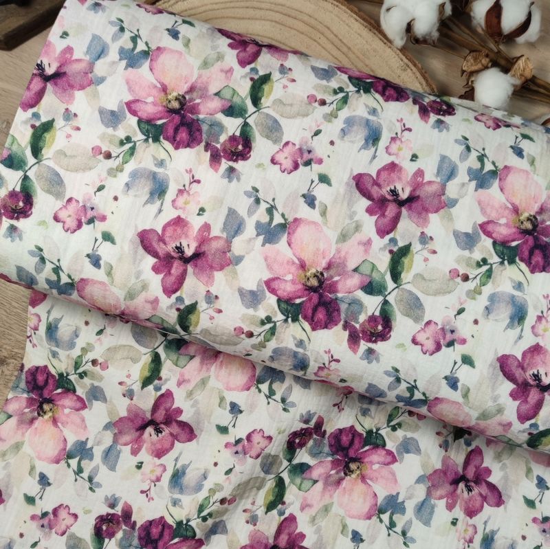 Rüschen Shirt Musselin - Aquarellblüte Lila 