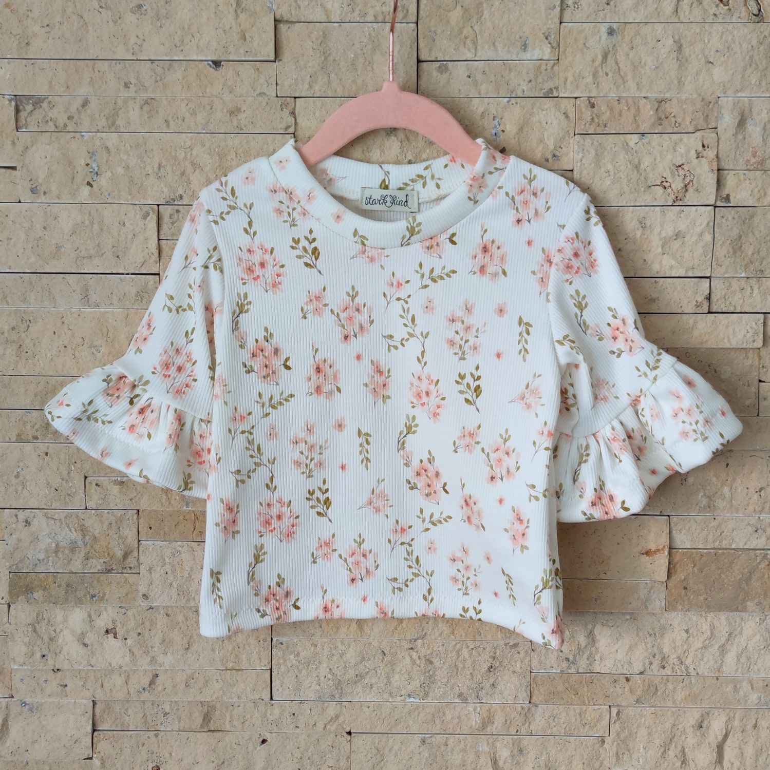 Rüschen T-Shirt - Rib Jersey Kirschblüte