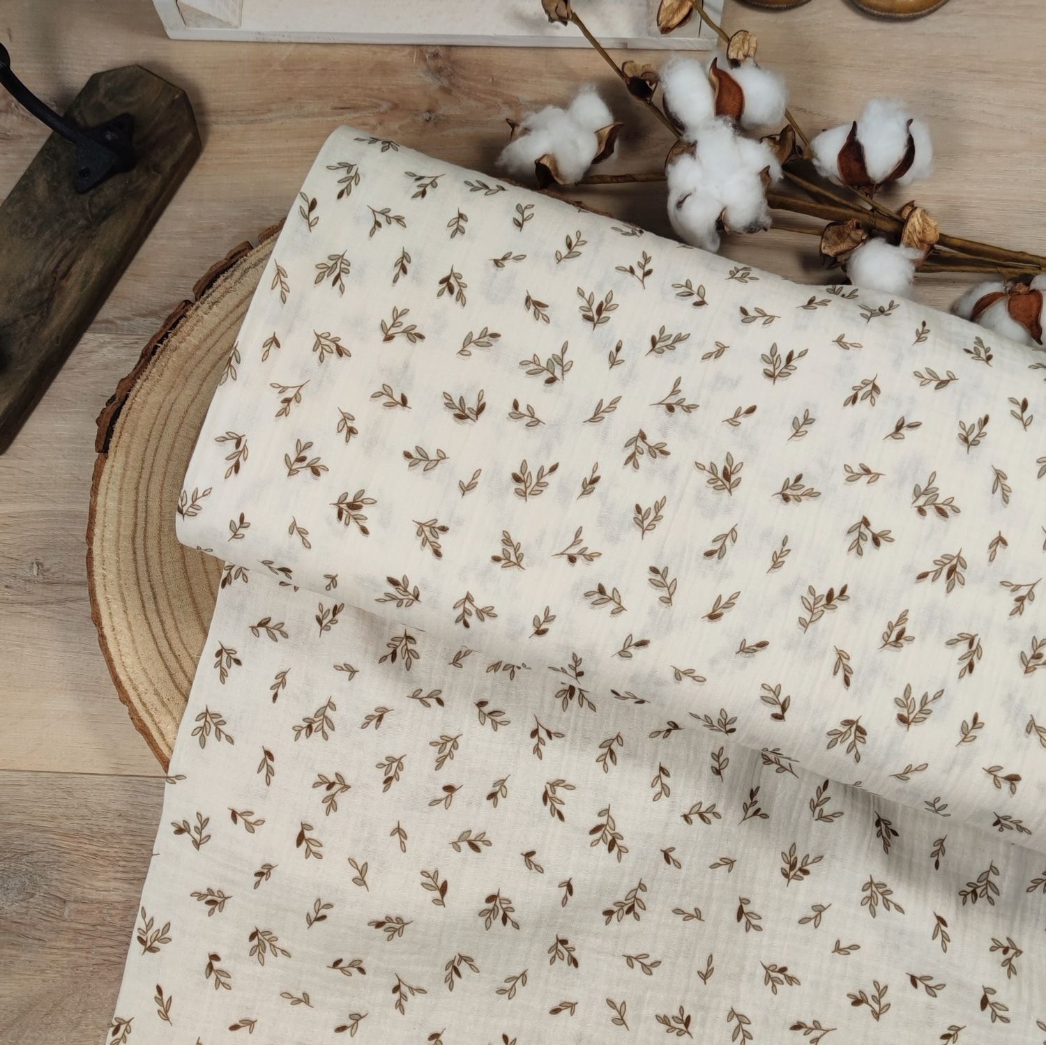 Mom XXL Dreiecks-Halstuch - Musselin Olivenzweige Beige 