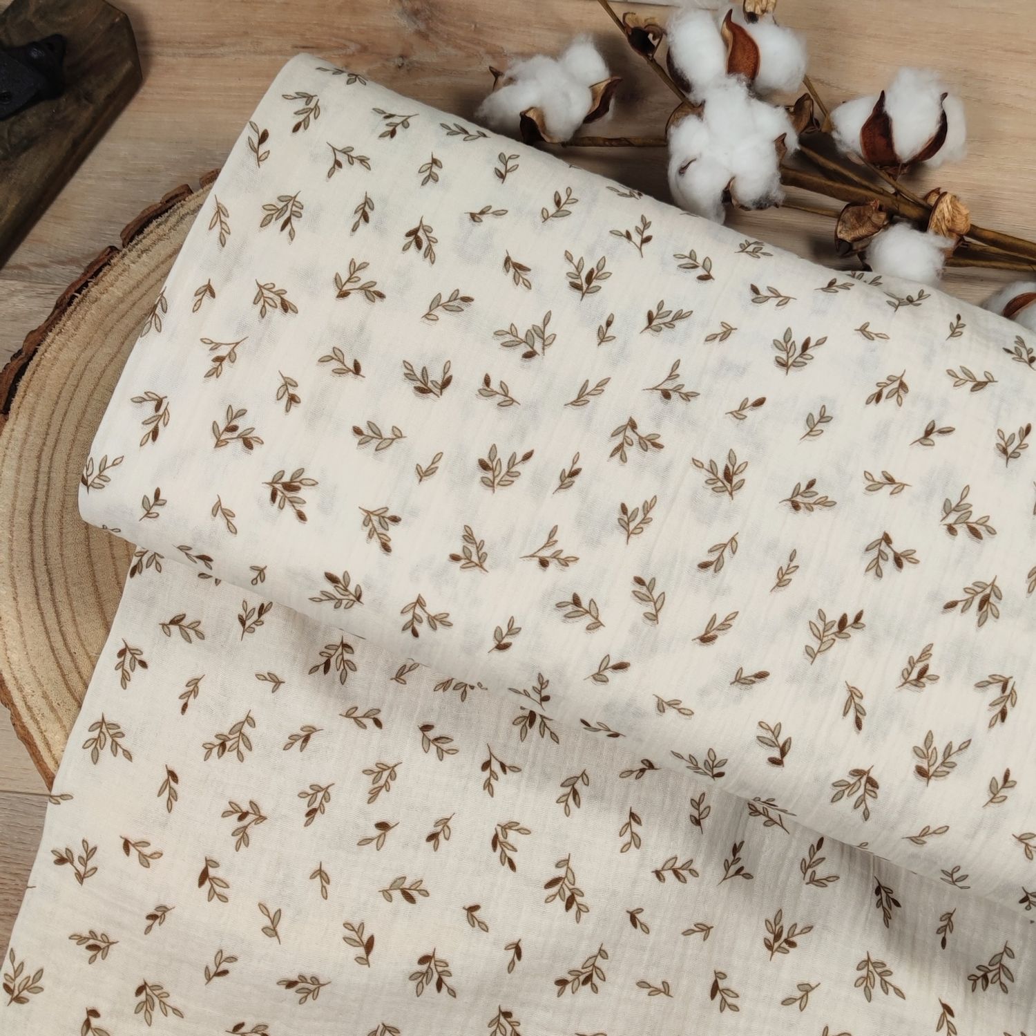 Tunika kurzarm - Musselin Zweige Beige