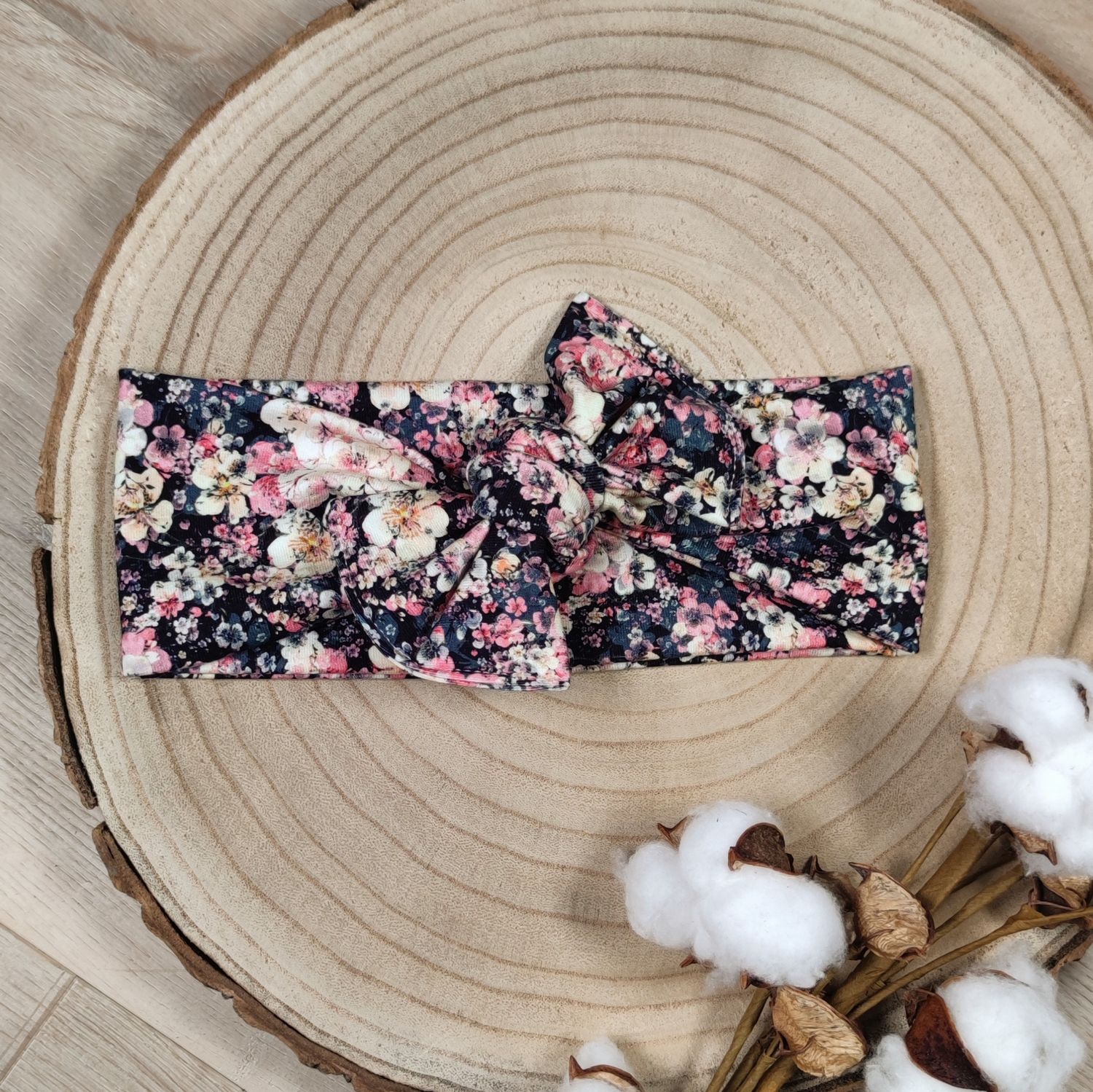 Stirnband Jersey mit Schleife - Blumenmeer Blau 