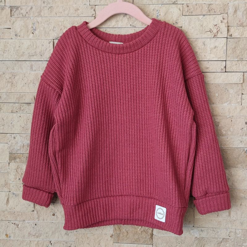 Oversized Grobstrick Pullover - Himbeere