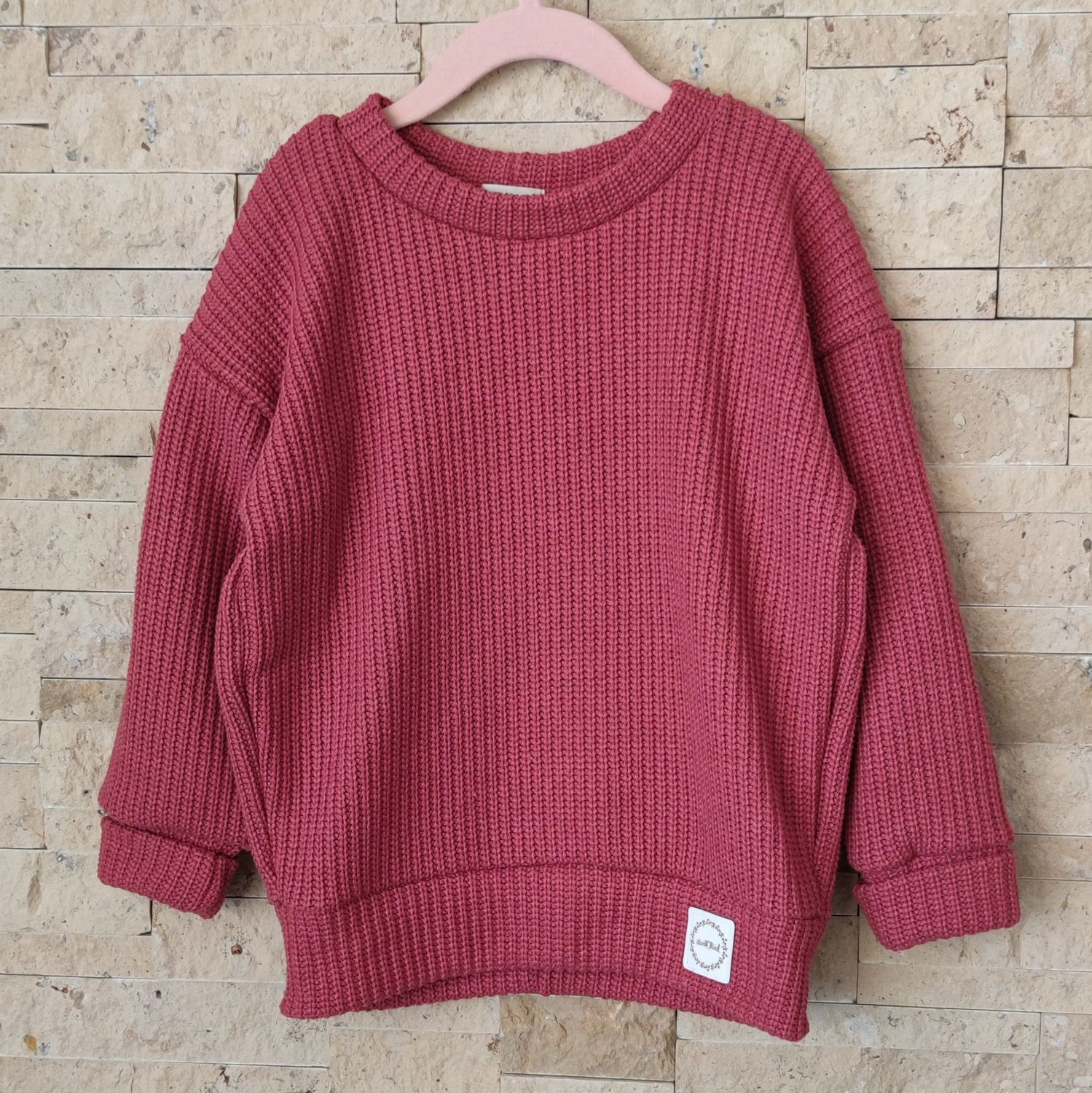 Oversized Grobstrick Pullover - Himbeere