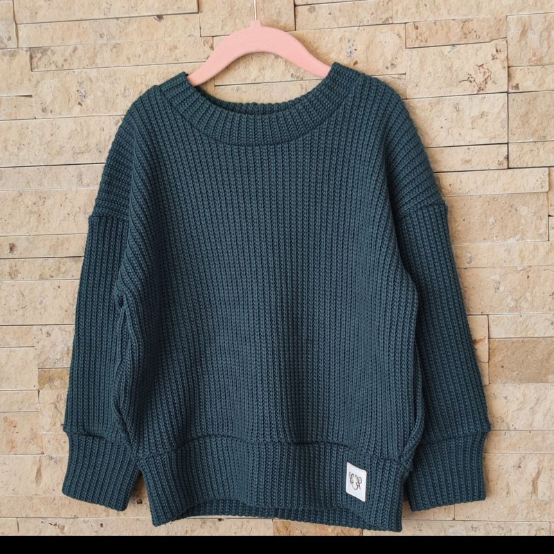 Oversized Grobstrick Pullover - dunkles Piniengrün