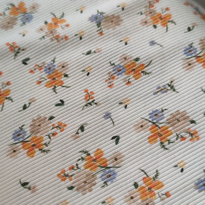 Bluse - Rib Jersey Boho Flowers Orange 