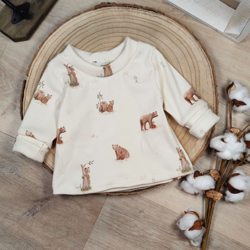 (Sofortkauf) Rib Jersey Longsleeve - Kleiner Braunbär Beige - 50/56