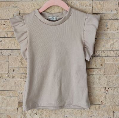 Rüschen Shirt - Rib Jersey Hellbeige Rüschen Shirt - Rib Jersey Hellbeige