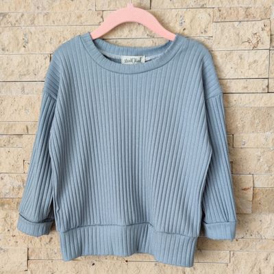 Breit-Rib Pullover - Blau Grau