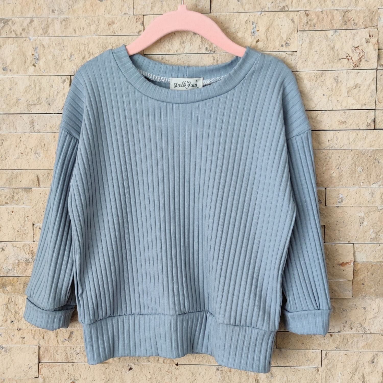 Breit-Rib Pullover - Blau Grau
