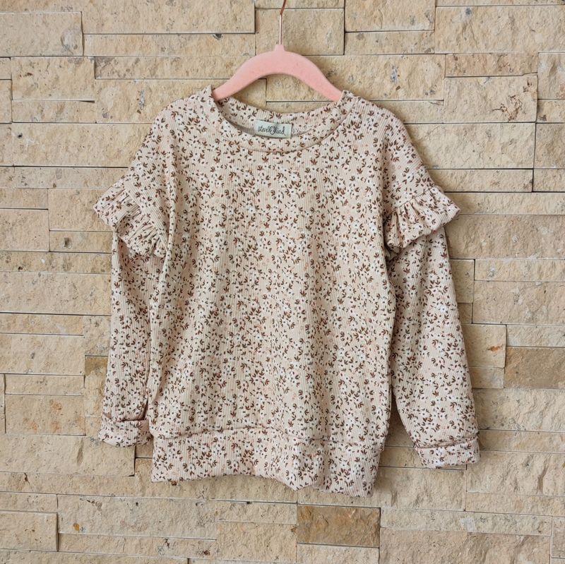 Rib Jersey Pullover mit Volant - Blooming Beige