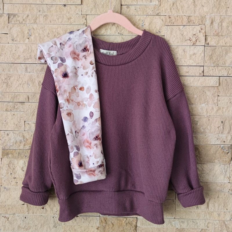 Set: Strickpulli Plum & Hose Wasserblumen Mauve