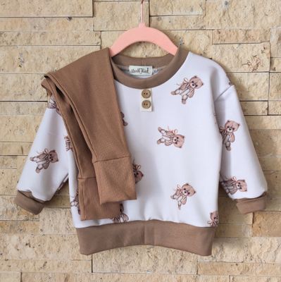Set: Sweater Vintage Teddy & Rib Jersey Hose Kakao