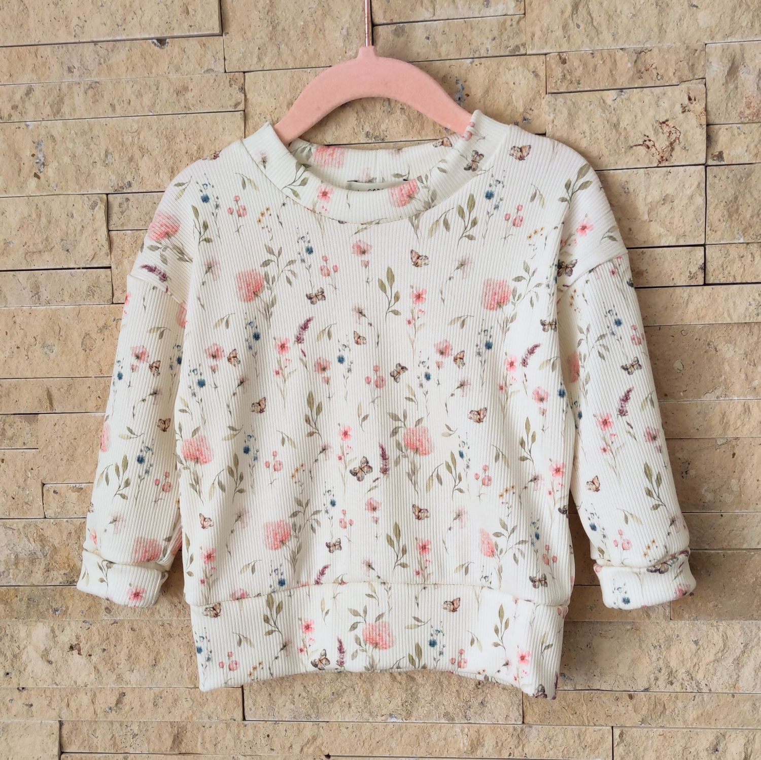 (Sofortkauf) Rib Jersey Pullover - Frühlingswiese Rosa - Gr. 86/92