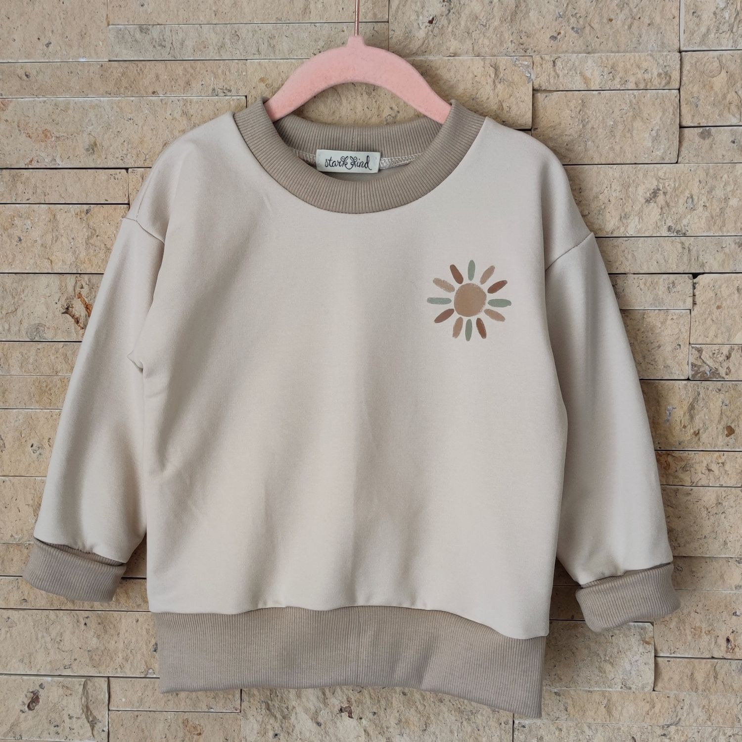 (Sofortkauf) Pullover - French Terry Champagne mit Bügelbild Sunshine - Gr. 86/92